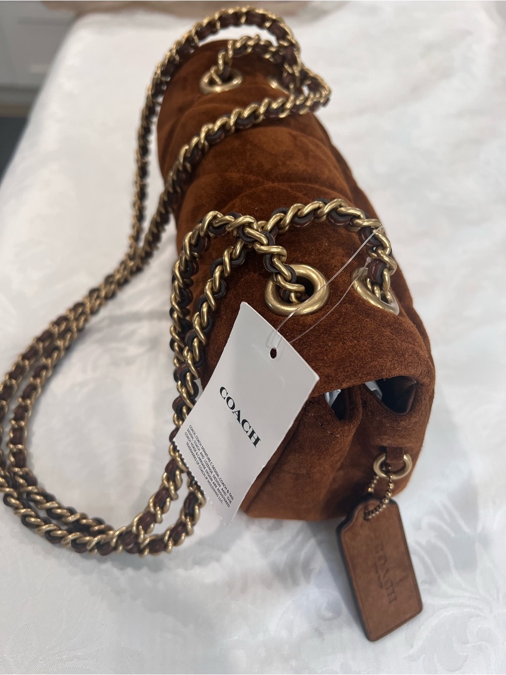 Coach Tabby 20 Quilted Suede Shoulder Bag in Warm Brown with Gold Chain - Picture 5 of 9